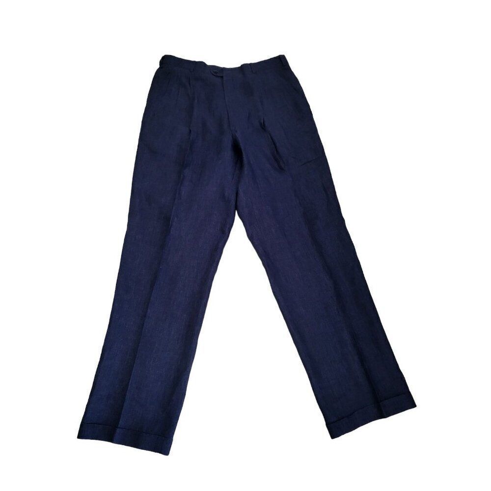 Aquascutum‎ Of London Dress Pants Men Sz 36 Blue Made In USA Straight Leg Preppy